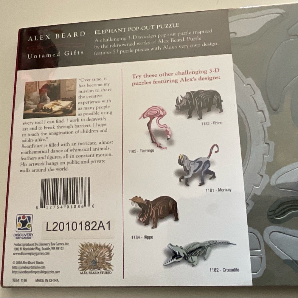 Alex Beard Untamed Gifts ELEPHANT Pop-Out Puzzle 3-D Wooden Puzzle 2010 New - Picture 4 of 5